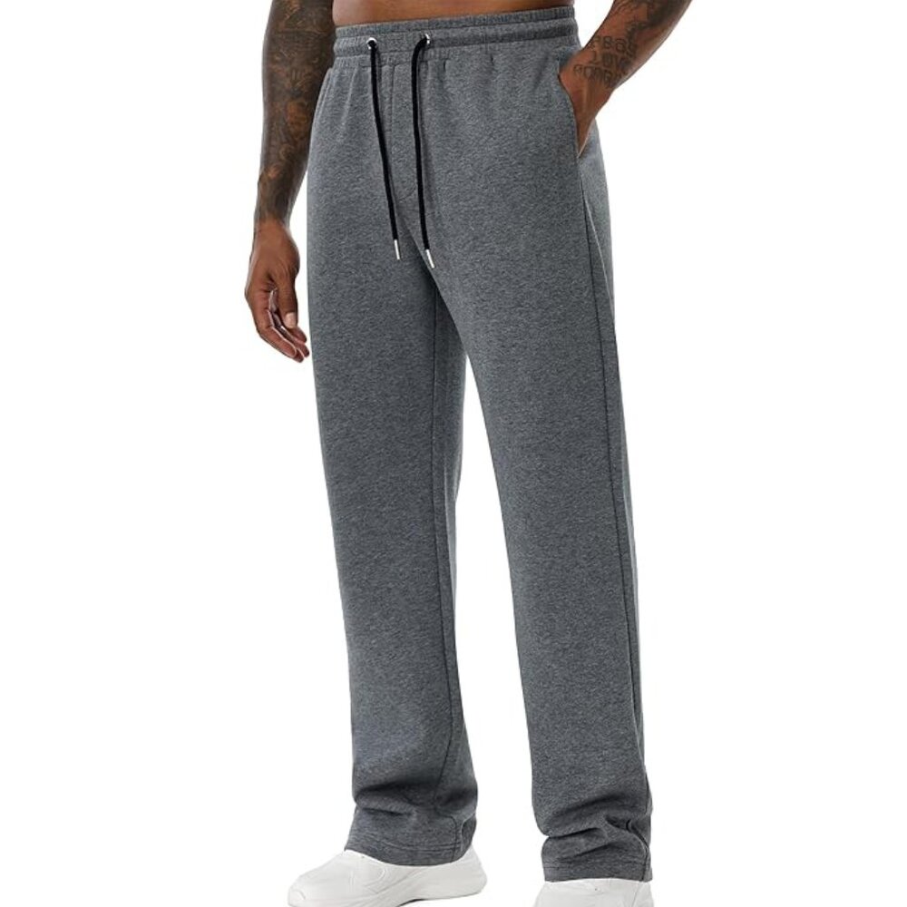 Men's Dark Grey Straight-Leg Lined Sweatpants, Men's Lounge Pants Size Large NEW